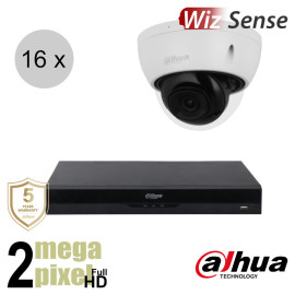 Dahua Full HD IP cameraset - WizSense - 16 dome camera's - starlight - audio - 2.8mm - 30m - ips162dd1