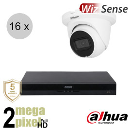 Dahua Full HD IP cameraset - WizSense - 16 turret dome camera's - starlight - audio - 2.8mm - 30m - ips162dt1