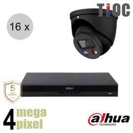 Dahua 4MP IP cameraset - TiOC - 16 turret dome camera's - actieve afschrikking - 2.8mm - 30m - ips164dt4