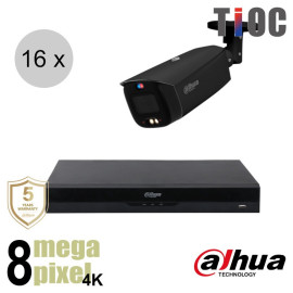Dahua 4K IP cameraset - TiOC - 16 bullet camera's - actieve afschrikking - 2.8mm - 30m - ips168db4