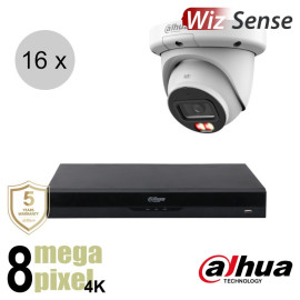 Dahua 4K IP cameraset - WizSense - 16 turret dome camera's - dual light - audio - 2.8mm - 30m - ips168dt1