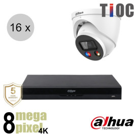 Dahua 4K IP cameraset - TiOC - 16 turret dome camera's - actieve afschrikking - 2.8mm - 30m - ips168dt3