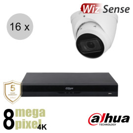 Dahua 4K IP cameraset - WizSense - 16 turret dome camera's - motorzoom - starlight - 40m - ips168dtm1