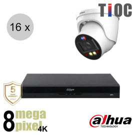 Dahua 4K IP cameraset - TiOC - 16 turret dome camera's - actieve afschrikking - motorzoom - 40m - ips168dtm3