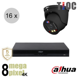 Dahua 4K IP cameraset - TiOC - 16 turret dome camera's - actieve afschrikking - motorzoom - 40m - ips168dtm4