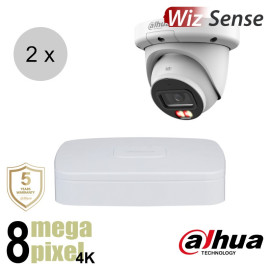 Dahua 4K IP cameraset - WizSense - 2 turret dome camera's - dual light - audio - 2.8mm - 30m - ips28dt1