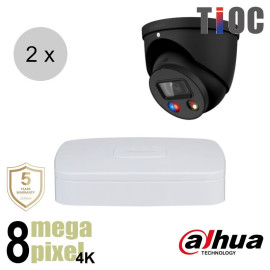 Dahua 4K IP cameraset - TiOC - 2 turret dome camera's - actieve afschrikking - 2.8mm - 30m - ips28dt4