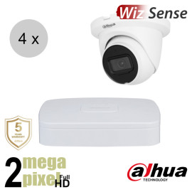 Dahua Full HD IP cameraset - WizSense - 4 turret dome camera's - starlight - audio - 2.8mm - 30m - ips42dt1