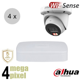 Dahua 4MP IP cameraset - WizSense - 4 turret dome camera's - dual light - audio - 2.8mm - 50m - ips44dt1