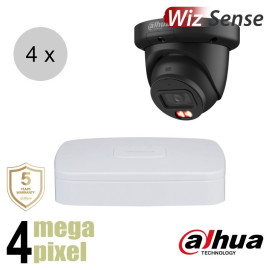 Dahua 4MP IP cameraset - WizSense - 4 turret dome camera's - dual light - audio - 2.8mm - 50m - ips44dt2