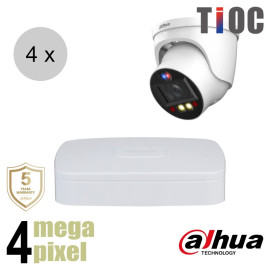 Dahua 4MP IP cameraset - TiOC - 4 turret dome camera's - actieve afschrikking - motorzoom - 40m - ips44dtm3