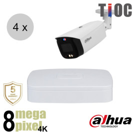 Dahua 4K IP cameraset - TiOC - 4 bullet camera's - actieve afschrikking - 2.8mm - 30m - ips48db3