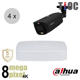 Dahua 4K IP cameraset - TiOC - 4 bullet camera's - actieve afschrikking - 2.8mm - 30m - ips48db4