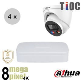 Dahua 4K IP cameraset - TiOC - 4 turret dome camera's - actieve afschrikking - 2.8mm - 30m - ips48dt3
