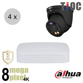Dahua 4K IP cameraset - TiOC - 4 turret dome camera's - actieve afschrikking - motorzoom - 40m - ips48dtm4