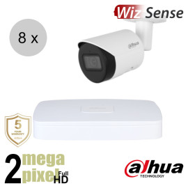 Dahua Full HD IP cameraset - WizSense - 8 bullet camera's - starlight - audio - 2.8mm - 30m - ips82db1