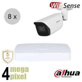 Dahua 4MP IP cameraset - WizSense - 8 bullet camera's - starlight - audio - 2.8mm - 50m - ips84db1