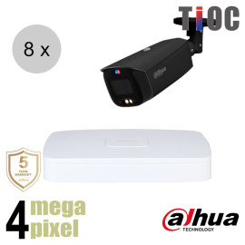 Dahua 4MP IP cameraset - TiOC - 8 bullet camera's - actieve afschrikking - 2.8mm - 30m - ips84db4