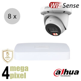 Dahua 4K IP cameraset - WizSense - 8 turret dome camera's - dual light - audio - 2.8mm - 30m - ips88dt1