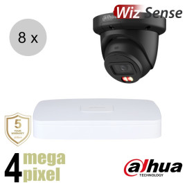 Dahua 4MP IP cameraset - WizSense - 8 turret dome camera's - dual light - audio - 2.8mm - 50m - ips84dt2