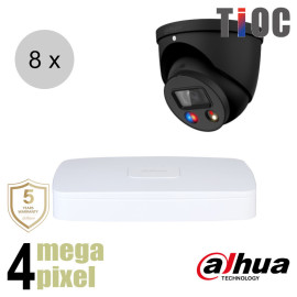 Dahua 4MP IP cameraset - TiOC - 8 turret dome camera's - actieve afschrikking - 2.8mm - 30m - ips84dt4