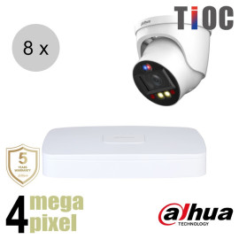 Dahua 4MP IP cameraset - TiOC - 8 turret dome camera's - actieve afschrikking - motorzoom - 40m - ips84dtm3