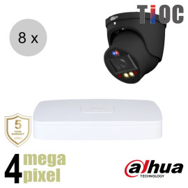 Dahua 4MP IP cameraset - TiOC - 8 turret dome camera's - actieve afschrikking - motorzoom - 40m - ips84dtm4