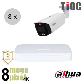 Dahua 4K IP cameraset - TiOC - 8 bullet camera's - actieve afschrikking - 2.8mm - 30m - ips88db3