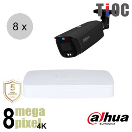 Dahua 4K IP cameraset - TiOC - 8 bullet camera's - actieve afschrikking - motorzoom - 40m - ips88dbm4