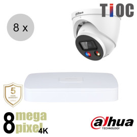 Dahua 4K IP cameraset - TiOC - 8 turret dome camera's - actieve afschrikking - 2.8mm - 30m - ips88dt3