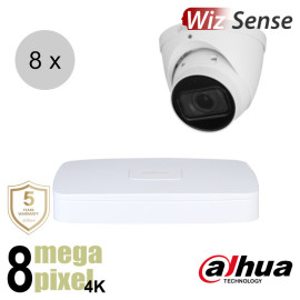 Dahua 4K IP cameraset - WizSense - 8 turret dome camera's - motorzoom - starlight - 40m - ips88dtm1
