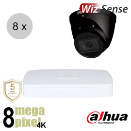 Dahua 4K IP cameraset - WizSense - 8 turret dome camera's - motorzoom - starlight - 40m - ips88dtm2