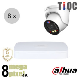 Dahua 4K IP cameraset - TiOC - 8 turret dome camera's - actieve afschrikking - motorzoom - 40m - ips88dtm3