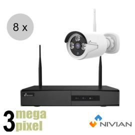 Nivian 3MP wifi camerasysteem - 8x bullet camera - 10 kanalen - KIT830W-8