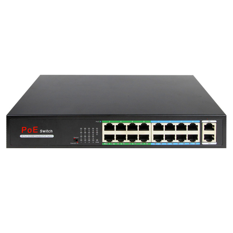 Dahua OEM PoE switch 160W - Unmanaged - 16 poorten + 2 uplink - tot 100Mbps - SW1816POE-160-E