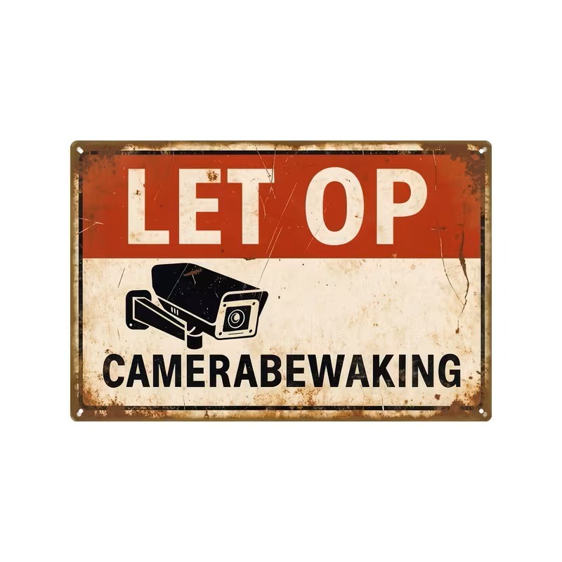 Metalen bordje vintage camerabewaking - ska004
