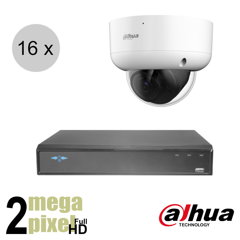 Dahua Full HD CVI camerasysteem - motorzoom lens - 60m nachtzicht starlight- 16 camera's - cvs1622