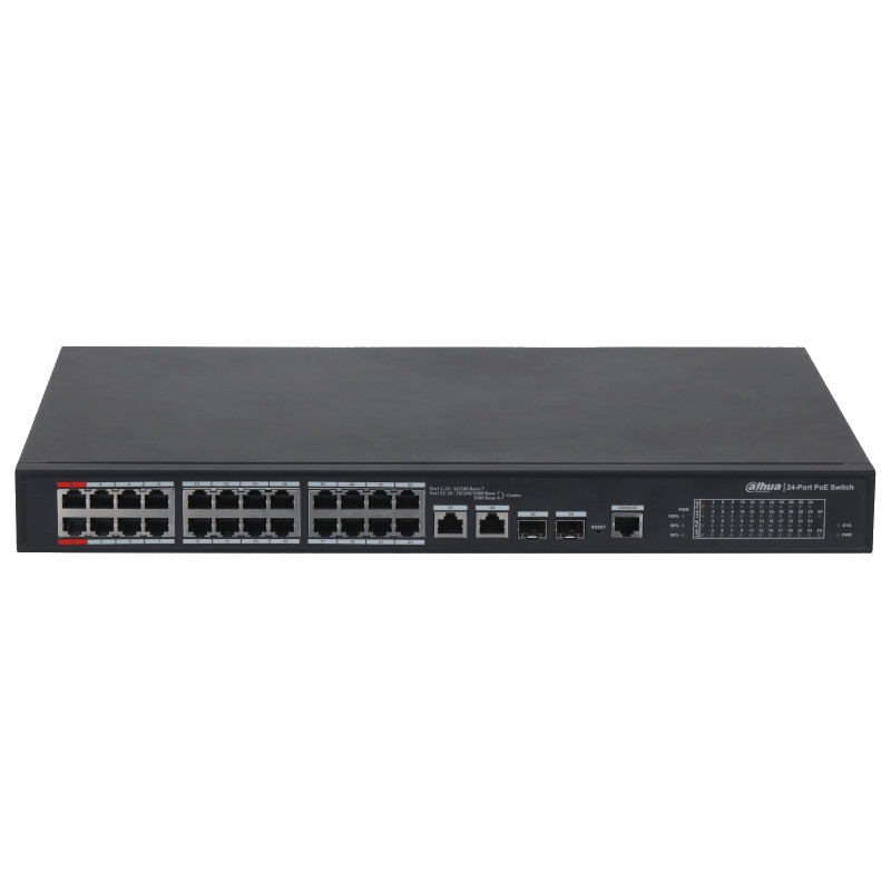 Dahua PoE switch 360W - Managed - 24 poorten + 2 uplink - tot 100Mbps - PFS4226-24ET-360