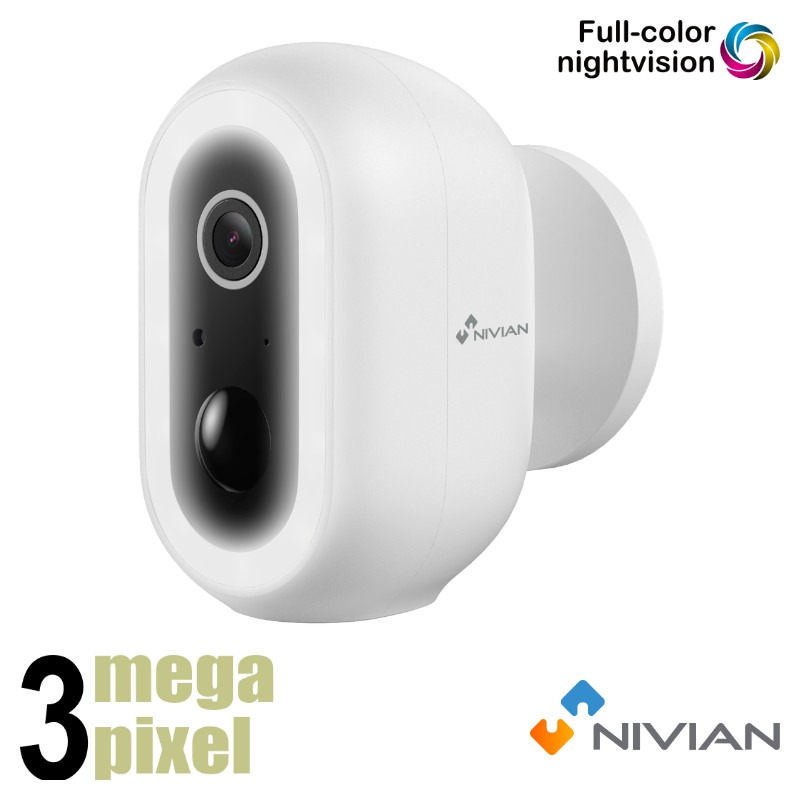 Nivian 3MP wifi camera - 10m - 4mm - Smart Home - Accu - Full Color - 04-BAT