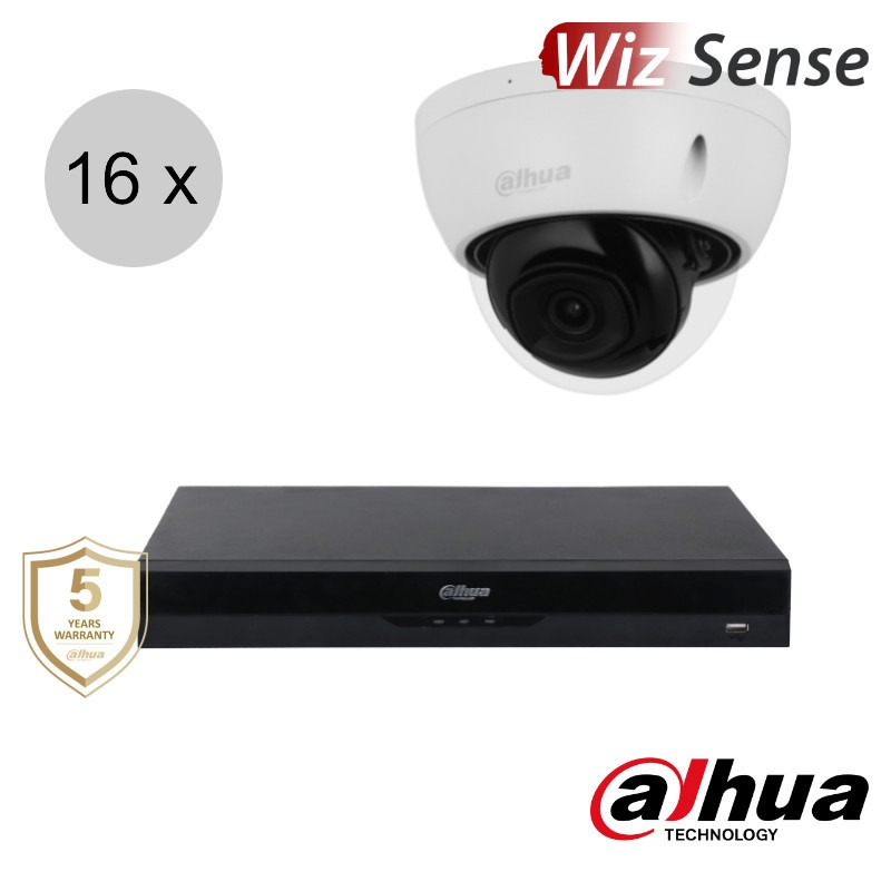 Dahua Full HD IP cameraset - WizSense - 16 dome camera's - starlight - audio - 2.8mm - 30m - ips162dd1
