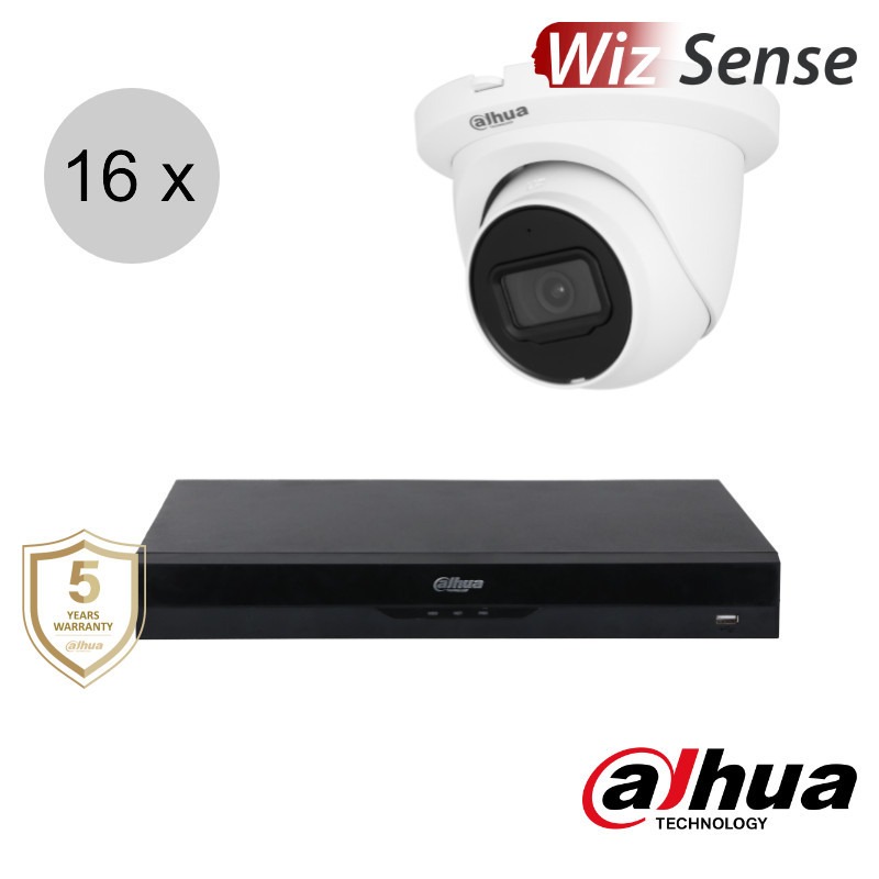 Dahua Full HD IP cameraset - WizSense - 16 turret dome camera's - starlight - audio - 2.8mm - 30m - ips162dt1