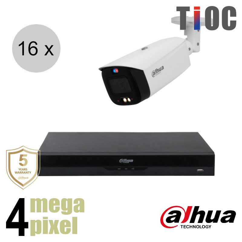 Dahua 4MP IP cameraset - TiOC - 16 bullet camera's - actieve afschrikking - 2.8mm - 30m - ips164db3