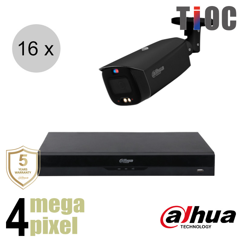 Dahua 4MP IP cameraset - TiOC - 16 bullet camera's - actieve afschrikking - 2.8mm - 30m - ips164db4