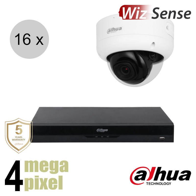 Dahua 4MP IP cameraset - WizSense - 16 dome camera's - starlight - audio - 2.8mm - 50m - ips164dd1