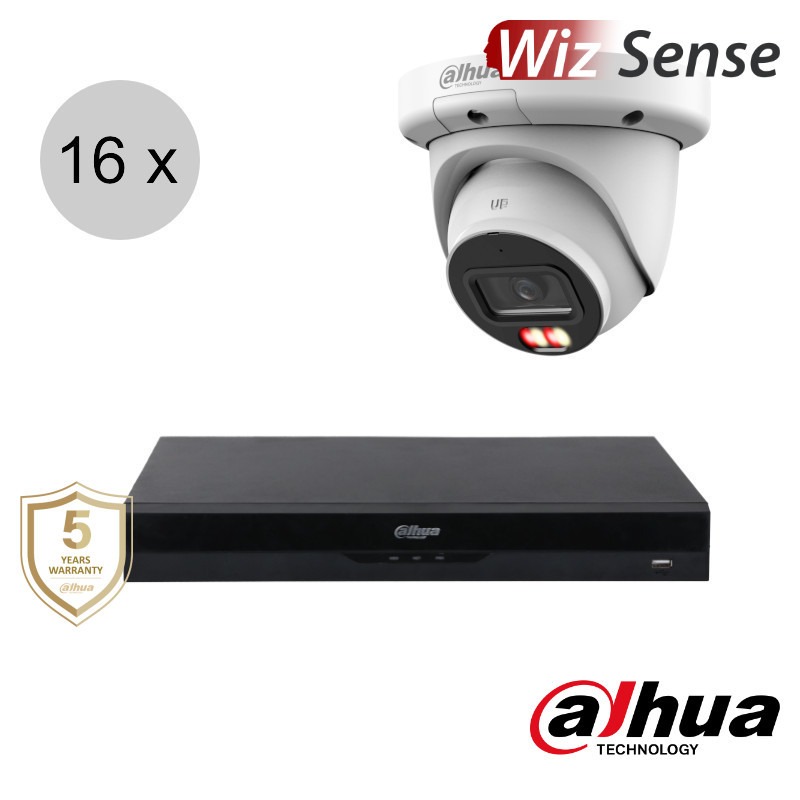 Dahua 4MP IP cameraset - WizSense - 16 turret dome camera's - dual light - audio -2.8mm - 50m - ips164dt1