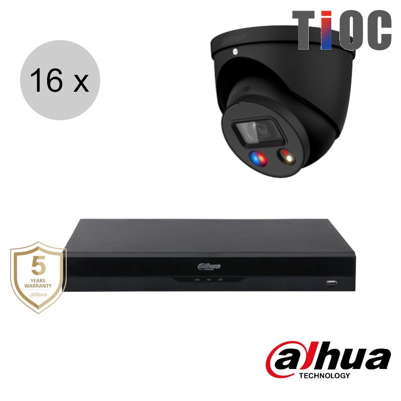 Dahua 4MP IP cameraset - TiOC - 16 turret dome camera's - actieve afschrikking - 2.8mm - 30m - ips164dt4
