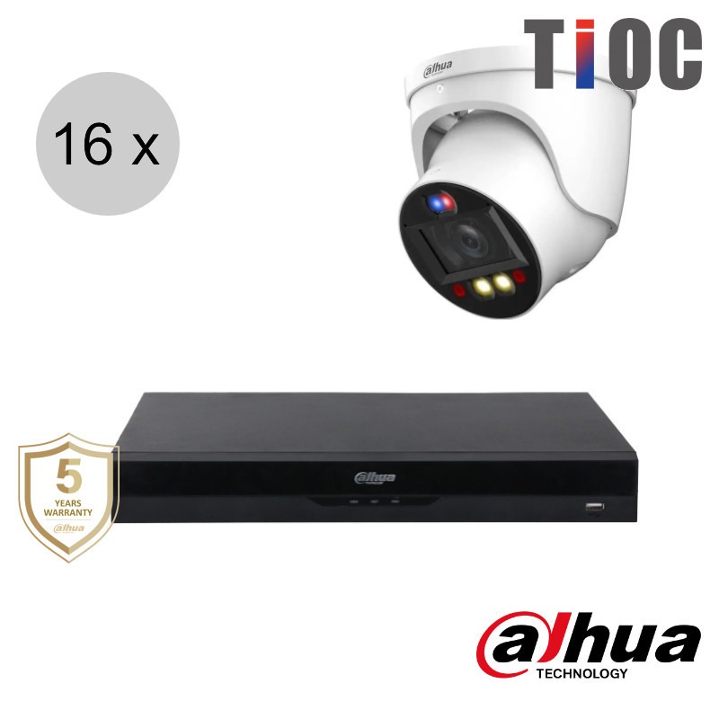Dahua 4MP IP cameraset - TiOC - 16 turret dome camera's - actieve afschrikking - motorzoom - 40m - ips164dtm3