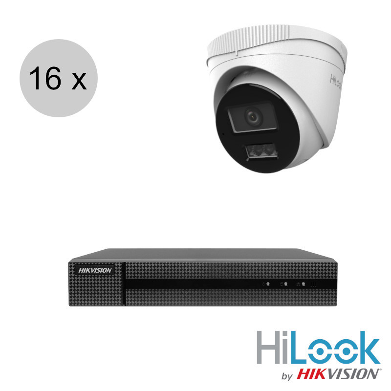 Hikvision 4MP IP cameraset - MD2.0 - 16 turret dome camera's - full colour - audio - 2.8mm - 30m - ips164ht1