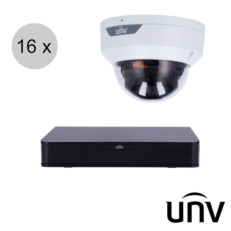 Uniview 4MP IP cameraset - 16 dome camera's - audio - IK10 - 2.8mm - ips164ud1