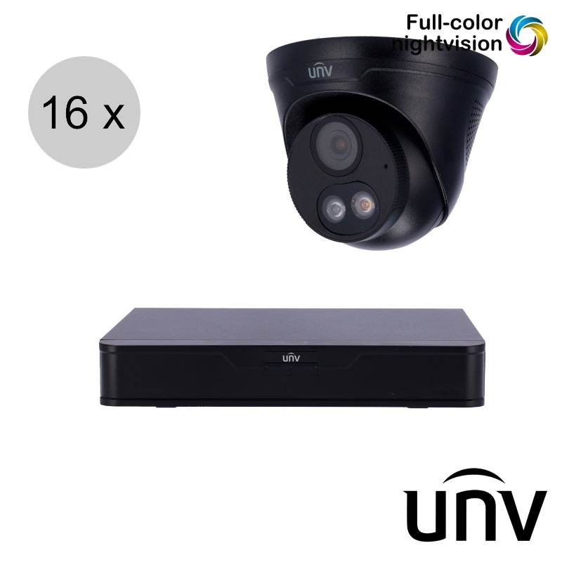 Uniview 4MP IP cameraset - 16 turret camera's - Dual Light - audio - 2.8mm - ips164ut4
